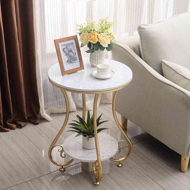 Mesa redonda de mármol, café y té con dos capas para sala de estar