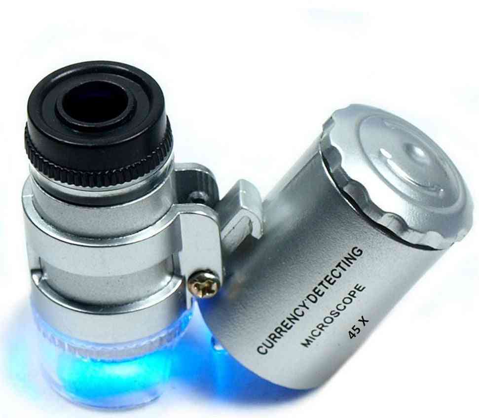 Mini Jewelers Loupe, Magnifier Microscope, Magnifying Pocket, Led & Uv Light