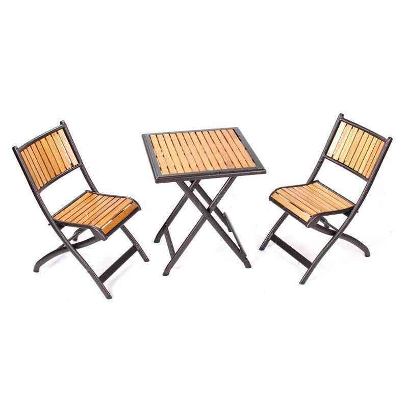 Outdoor Folding Courtyard Solid Wood, Coffee Table & Chairs Set