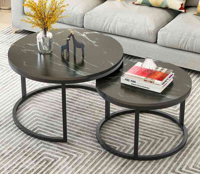 мраморна текстура дървени комбинирани мебели кръгла маса за чай
