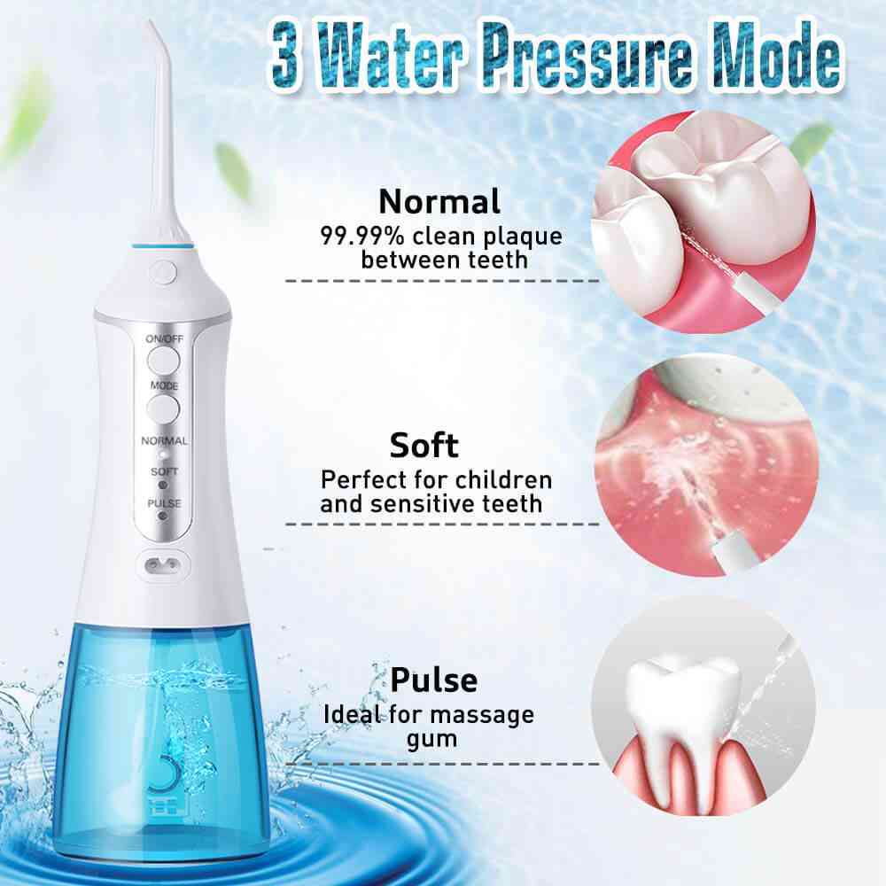 Irrigateur oral à 3 modes, soie dentaire à eau, rechargeable par USB avec jet d'eau à 5 buses