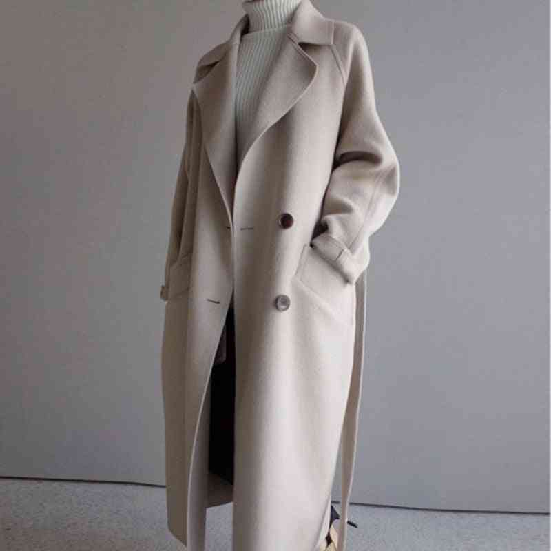 Wool Blend Womens Long Coats / Overcoat Outwear