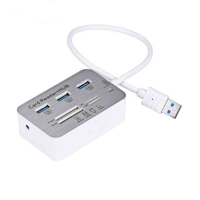 Multi-in-1, 3-port Aluminum, 3.0 Hub With Ms/ Sd/ M2, Tf Card Reader