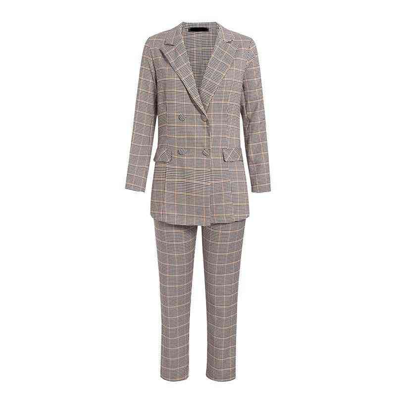 Women Business, Double Breasted Plaid Pant Suits