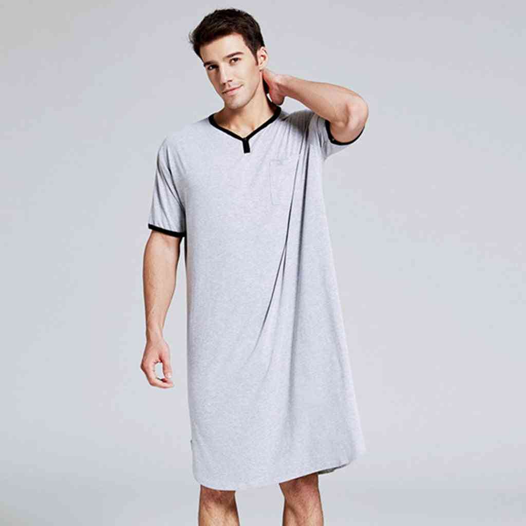 Men Sleepwear, Long Nightshirt, Short Sleeve, Nightwear, Loose Sleep Shirt