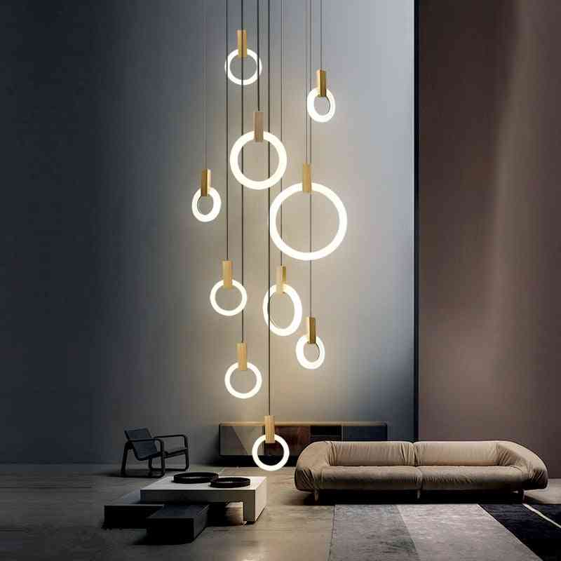 Modern led, mennyezeti fa, akril gyűrű és lámpatestek, függő lámpák