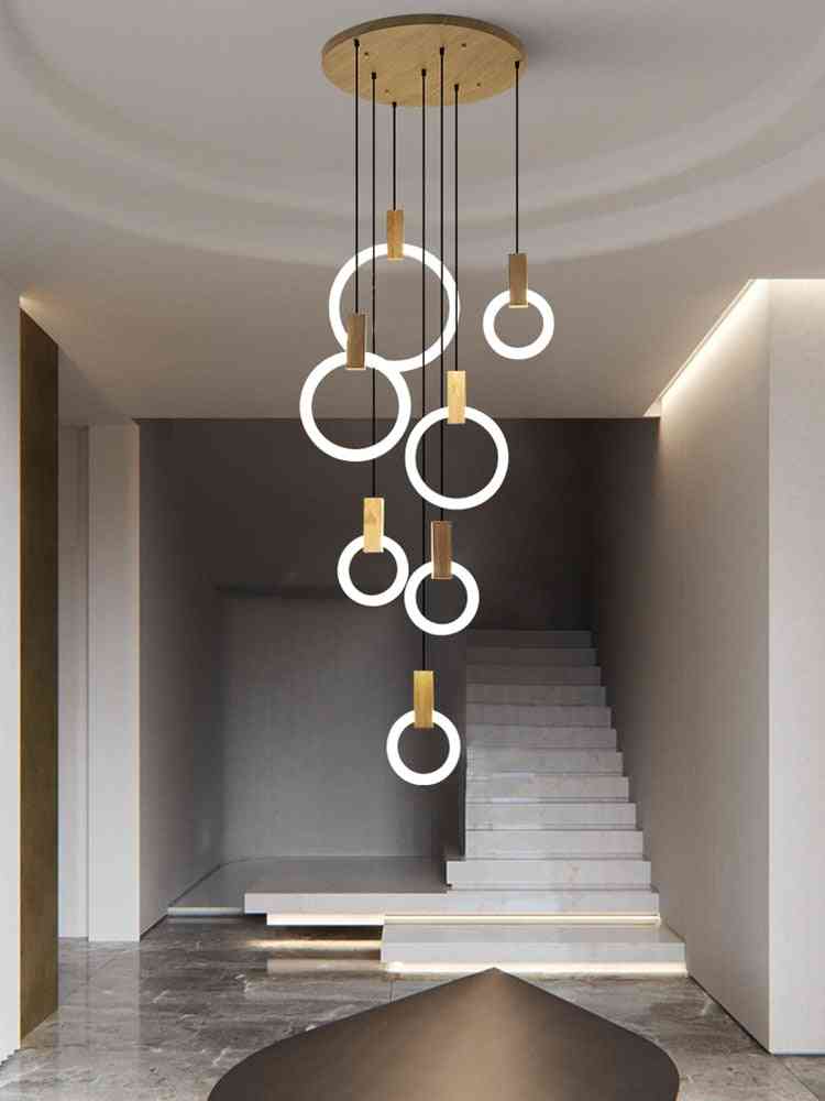модерни LED, таванни дървени, акрилен пръстен и стълби, висящи висящи лампи