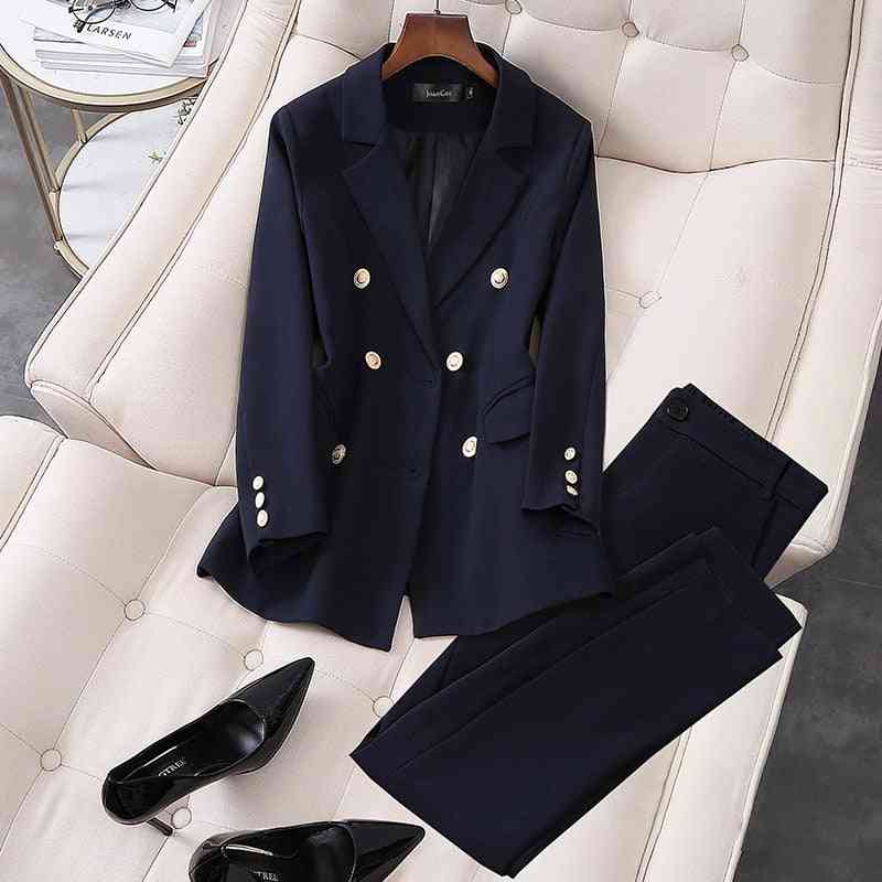 Dames elegante kantoor werkkleding broekpakken, double-breasted blazer jas & broek