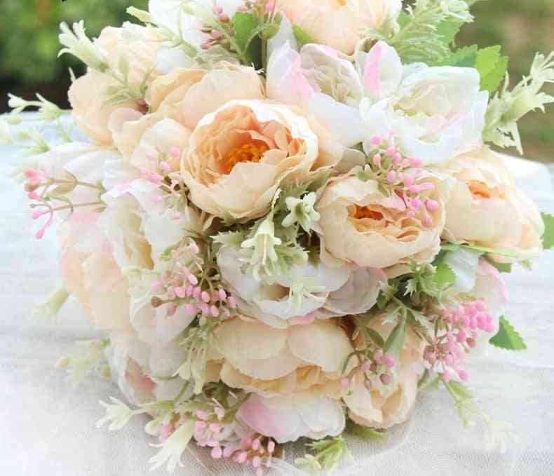 Artificial Silk Peony Champagne Flower Bouquet