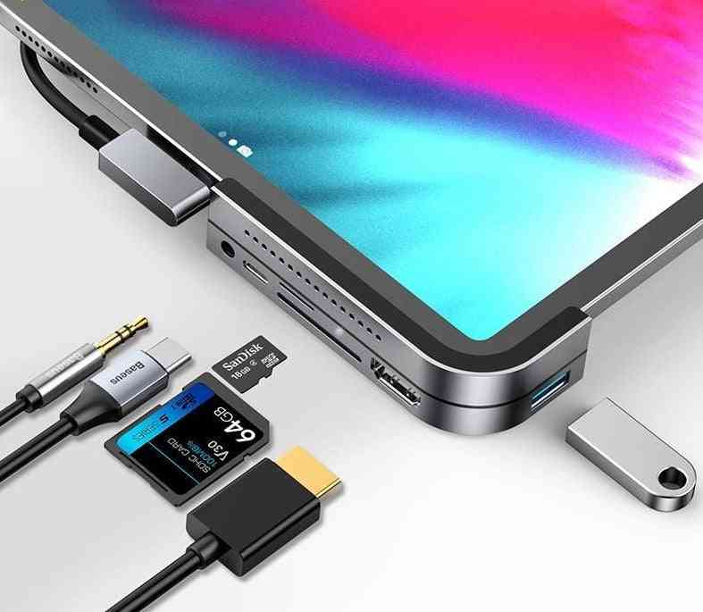 USB 3.0, HDMI-hubb för iPad Pro Type-C-dockning, Station Multi 6-USB-portar