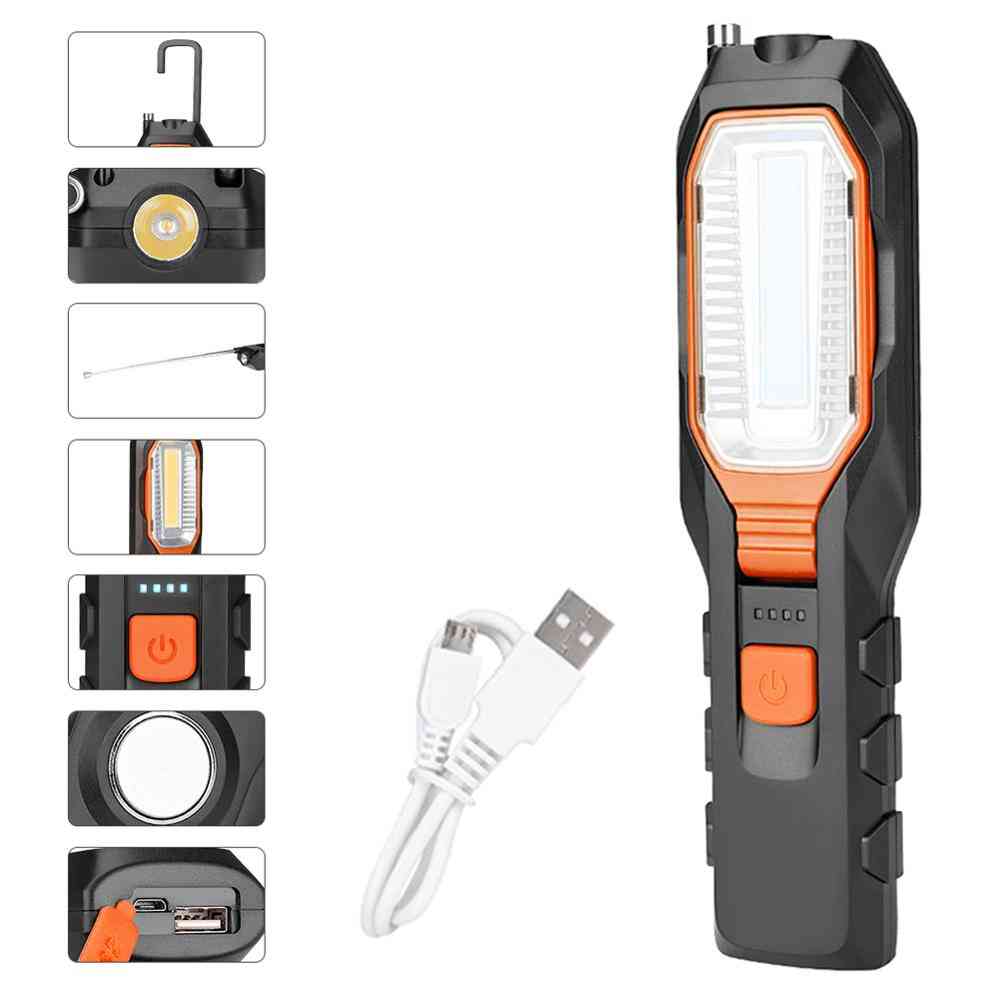 Led Work Light, Adjustable, Inspection Lamp, Magnetic Hand Torch, Usb Rechargeable, Camping Lantern With Hook
