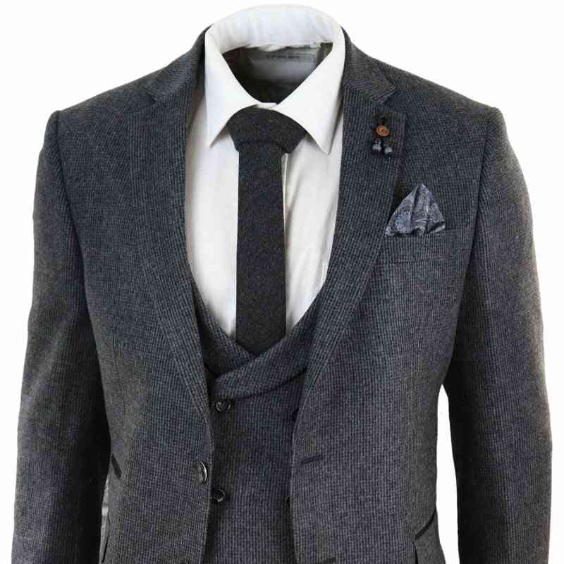 Mezcla de lana para hombre, traje de 3 piezas, chaqueta, pantalón de chaleco