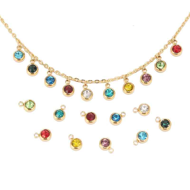 Stainless Steel Gold Birthstone, Crystal Charms Accessories For Necklace, Bracelet Jewelry Making