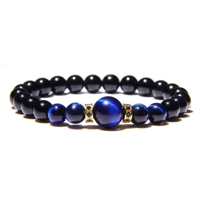 Natural Stone Bracelets, Men Royal Blue Tiger Eye Bracelet, Healthy Energy Bangle,