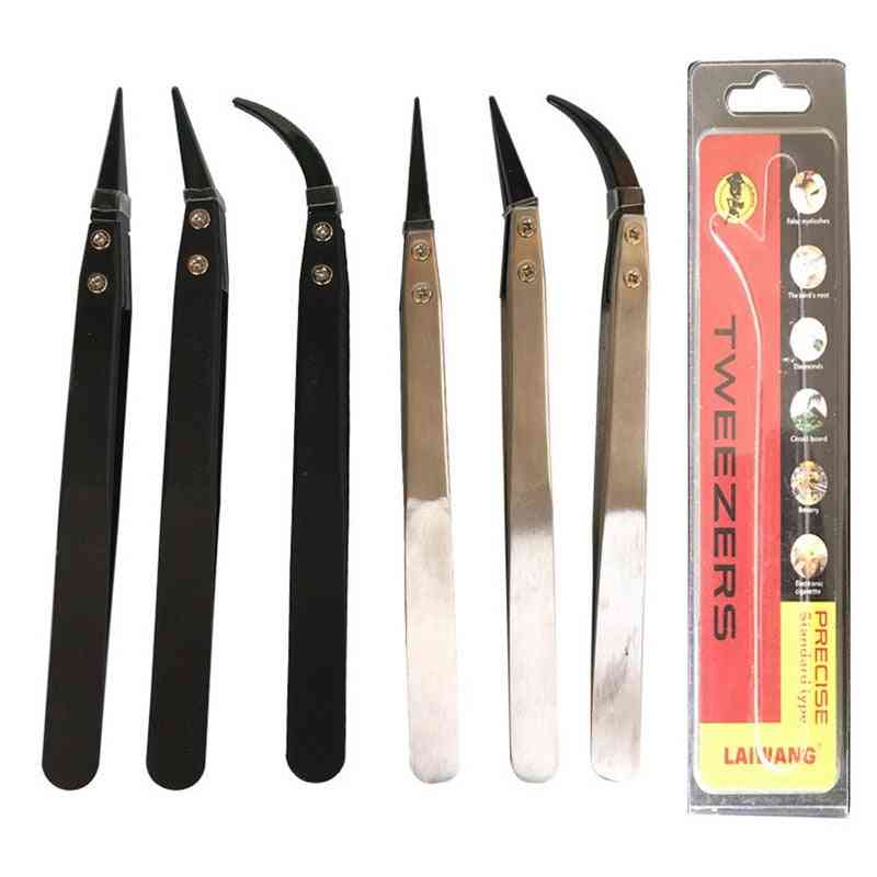 Anti-static, High Tip Curved Stainless Steel Tweezers Set