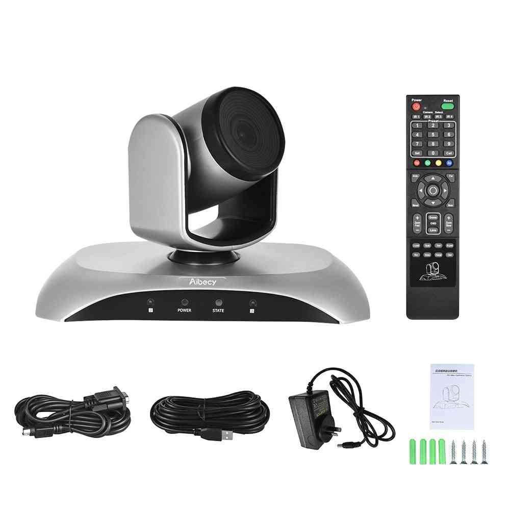 1080p Hd Conference Camera Usb 3x Zoom 360d Rotation Remote Control Power Adapter