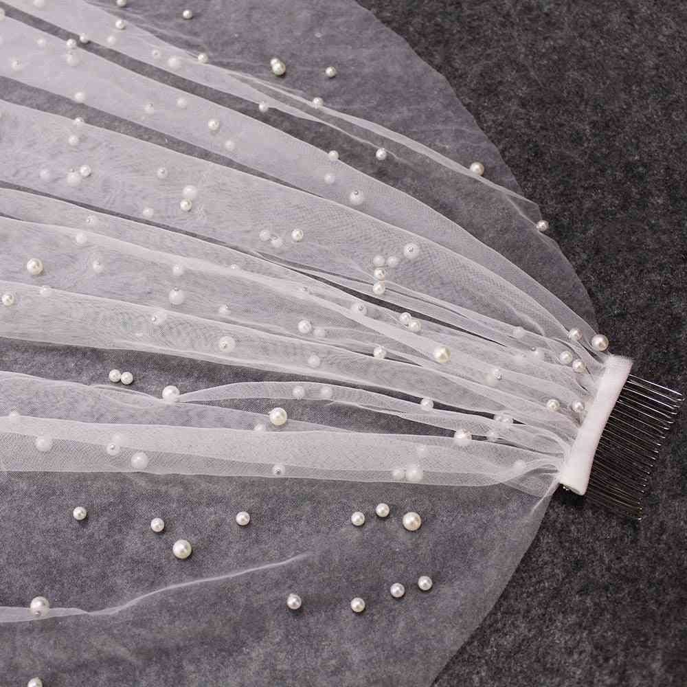 Beautiful Long Pearl Embedded Veil For Wedding