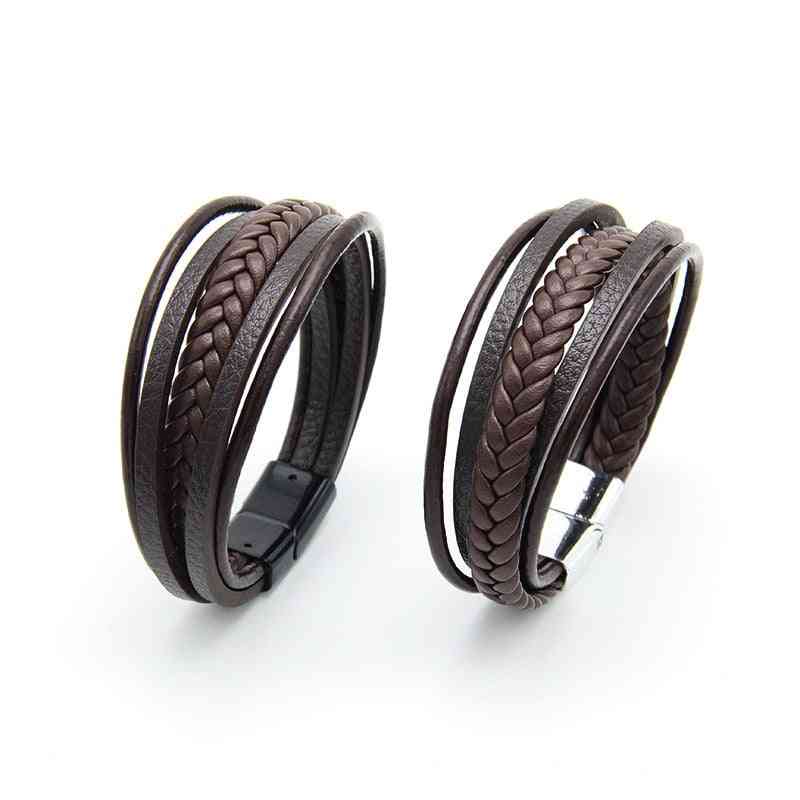Magnetic Leather, Multilayer Wrap, Woven Button Bracelet's