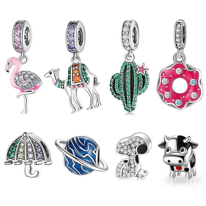 Sterling Silver Sparkling, Flamingo Charms Bead Pendants