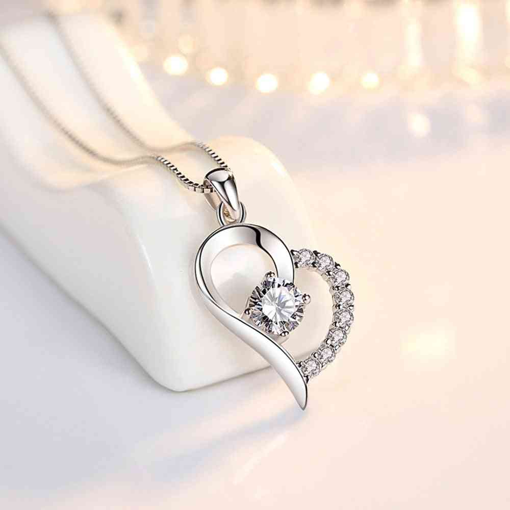 Sterling Silver Woman Fashion Jewelry Purple Crystal Zircon Heart Pendant