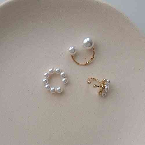 Minimalist Pearl Ear Cuff, Cross Clip Earrings Without Piercing, Women Jewelry