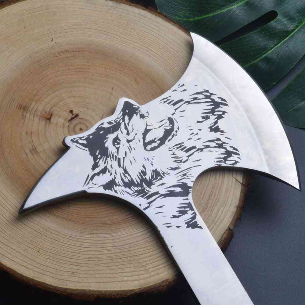 Wolf Print Wood Handle Multifunctional Outdoor Mountain Camping Axe