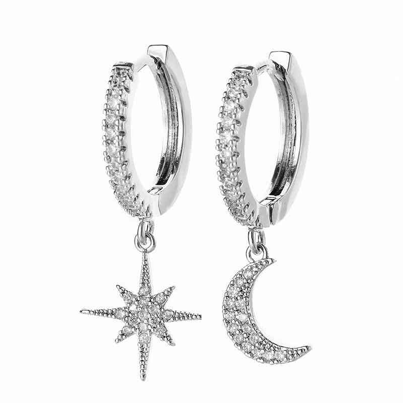 Cubic Zircon Star And Moon Earrings, Charms Hoop Earring Jewelry