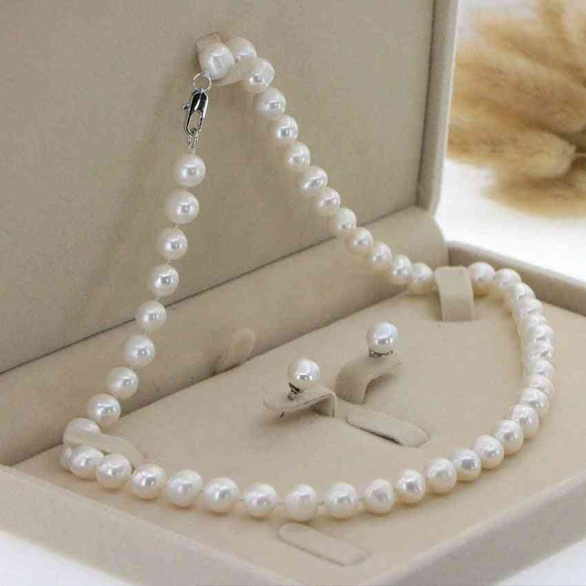 Colier alb de perle akoya, cercei seturi de bijuterii de nunta