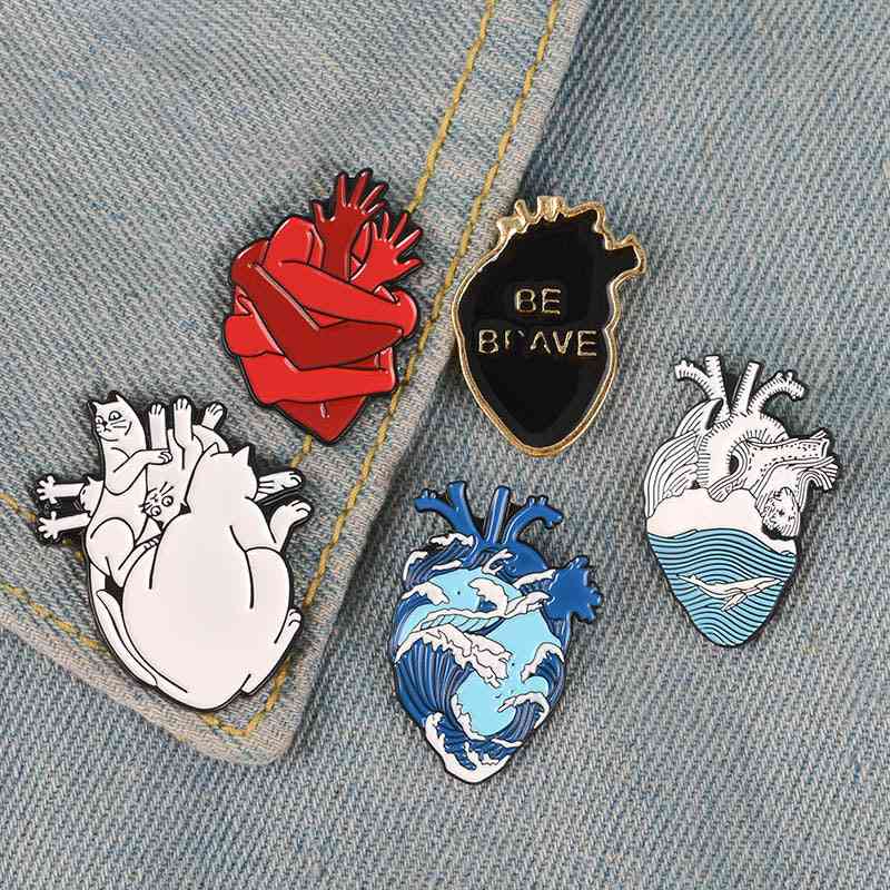 Organ Heart Collection Enamel-pin Van Gogh Starry Night Wave Universe Broken Hug Rose Brooch Bag Lapel Pin Badge Jewelry