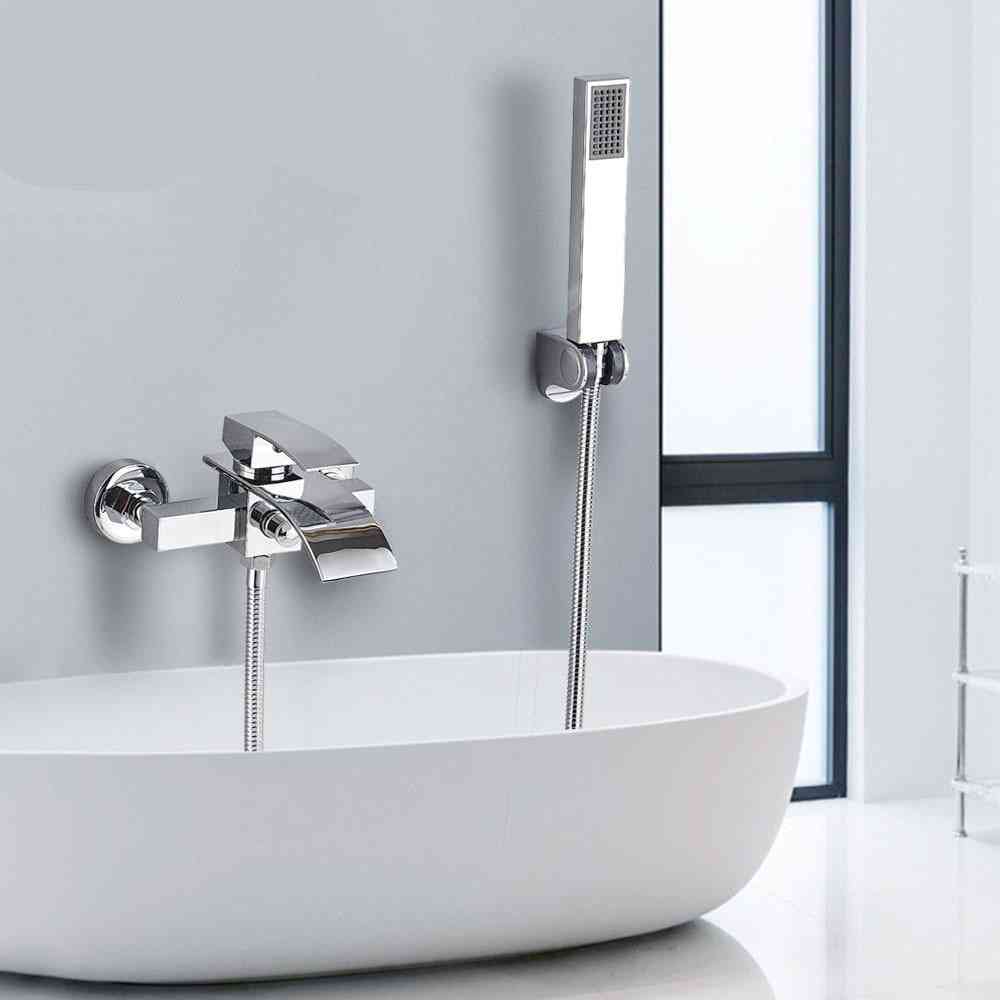 Bathtub Faucet Brass Wall Mounted Waterfall Tub Spout Bathroom Shower Cold & Hot Mixer Taps