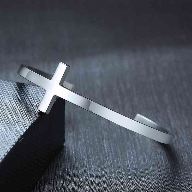 Cross Cuff Bracelet, Stainless Steel Open Cuff-bangle