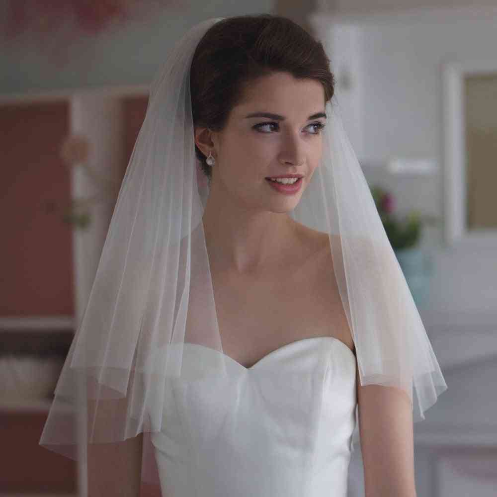 Two-layer Elegant, Short Bridal, Wedding Metal Comb Veils
