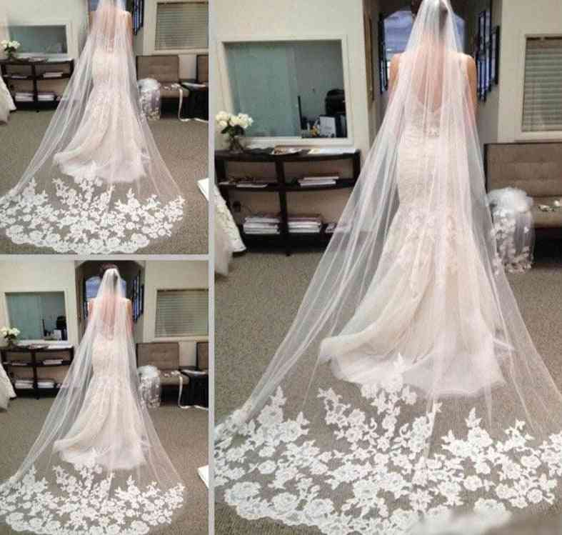 One Layer Lace Edge Cathedral Wedding Long Bridal Veil