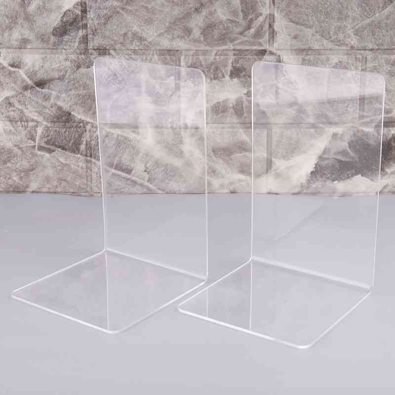 Clear Acrylic Bookends L Shaped Desk Organizer Desktop Book Holder School Stationery Office Supplies