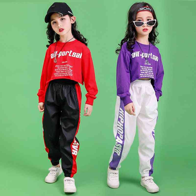 детски хип -хоп дрехи кроп топ, риза с дълги ръкави и ежедневни улични джогинг панталони
