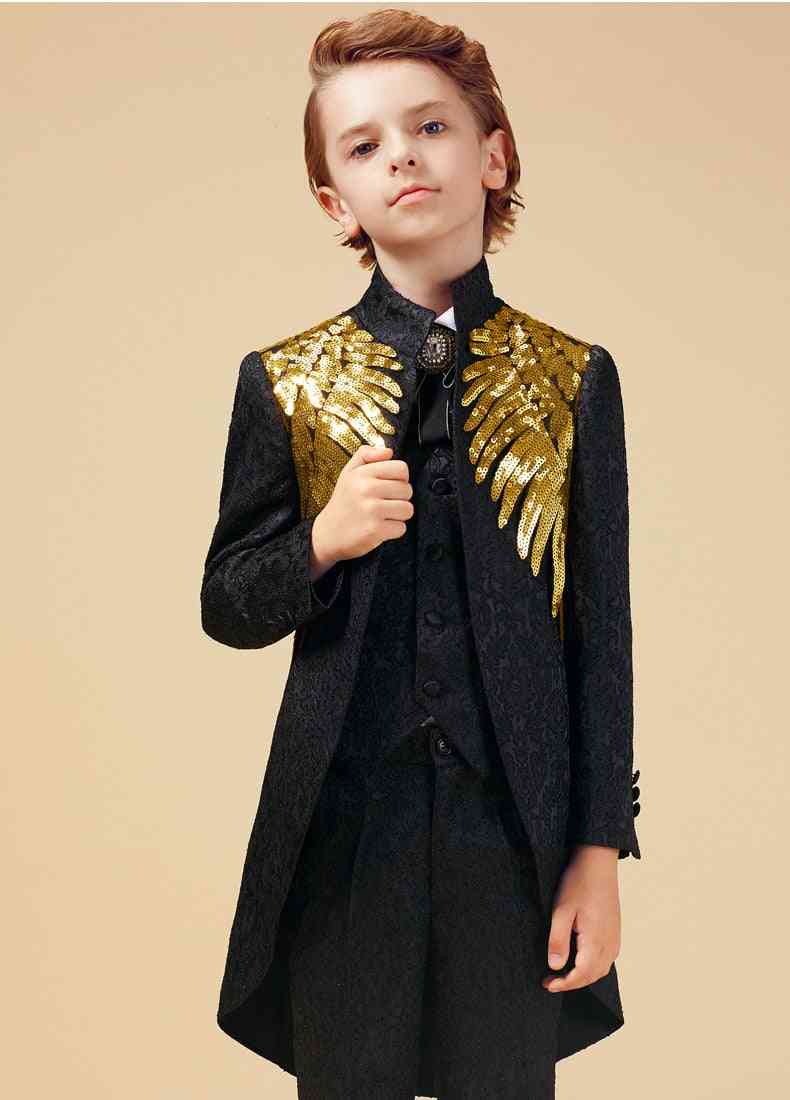 Gold Sequins Suit For Boy, Weddings Costume, Enfant Garcon Mariage Blazer