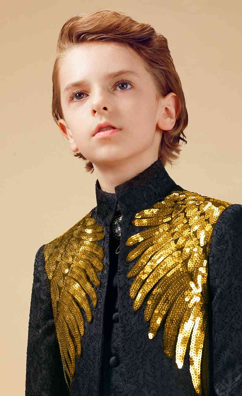 Gold Sequins Suit For Boy, Weddings Costume, Enfant Garcon Mariage Blazer