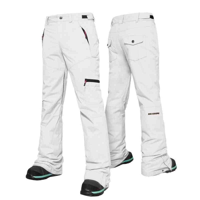 Damskie ciepłe spodnie narciarskie, podwójna nogawka chroniąca przed śniegiem, otwierane grube zimowe spodnie