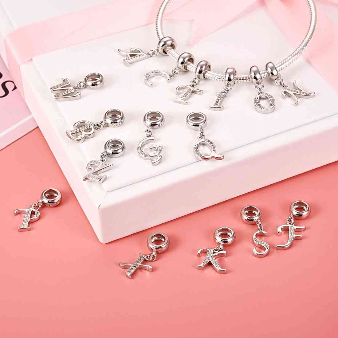 Sterling Silver- Letter Charms, Cz Beads