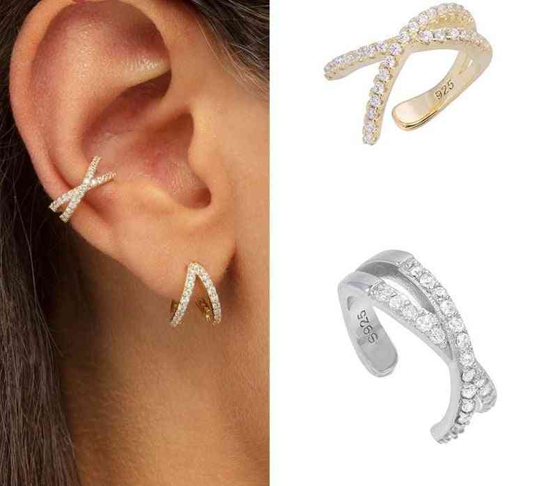 Women Charming Zircon Clip On Earrings Gold Earcuff Without Piercing Jewelry