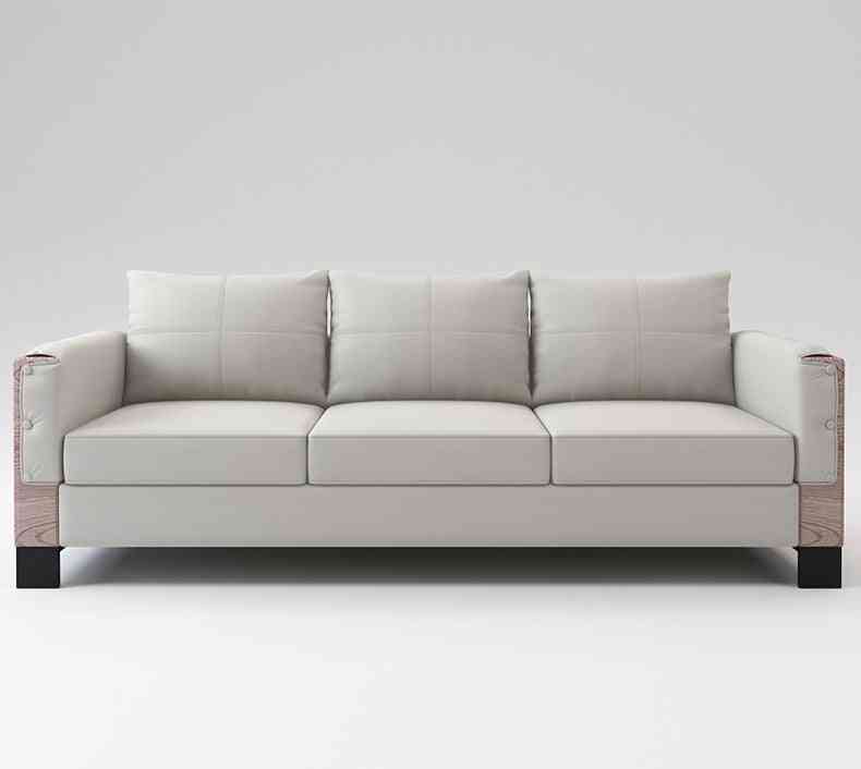 Asiento de cuero moderno y elegante, sofá grande, mesa de centro de madera para oficina, hogar