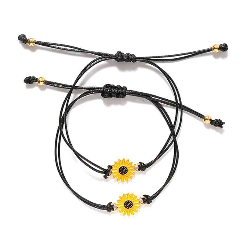Fashion Sunflower Charms Braided Bracelet