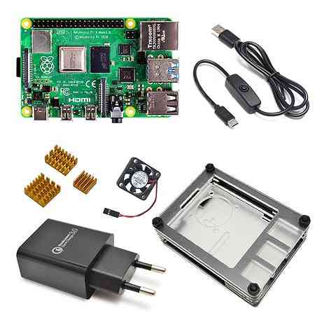 Pi-4 Model Board With Power Switch Line, Type-c Charger, Adapter & Heatsink