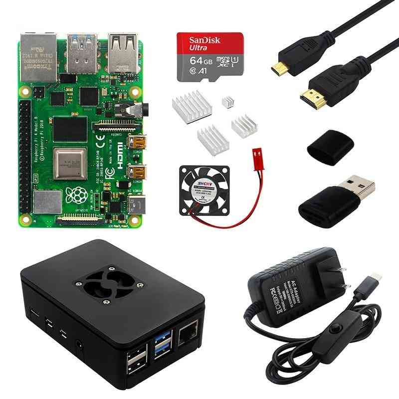 Raspberry pi-4, carcasă din aluminiu + adaptor de alimentare, card SD, cablu micro