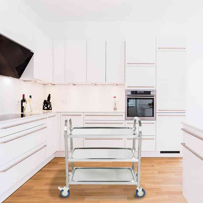 Three-layer Dining, Stainless Steel Household, Portable Wheeled Tea Trolley