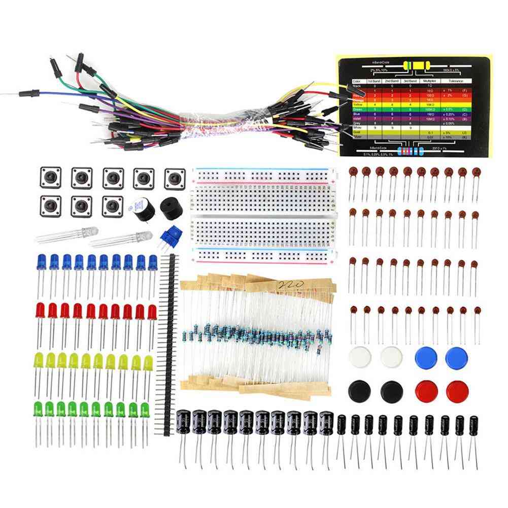 Electronics Component Basic Starter Kit With Breadboard Cable Resistor Capacitor
