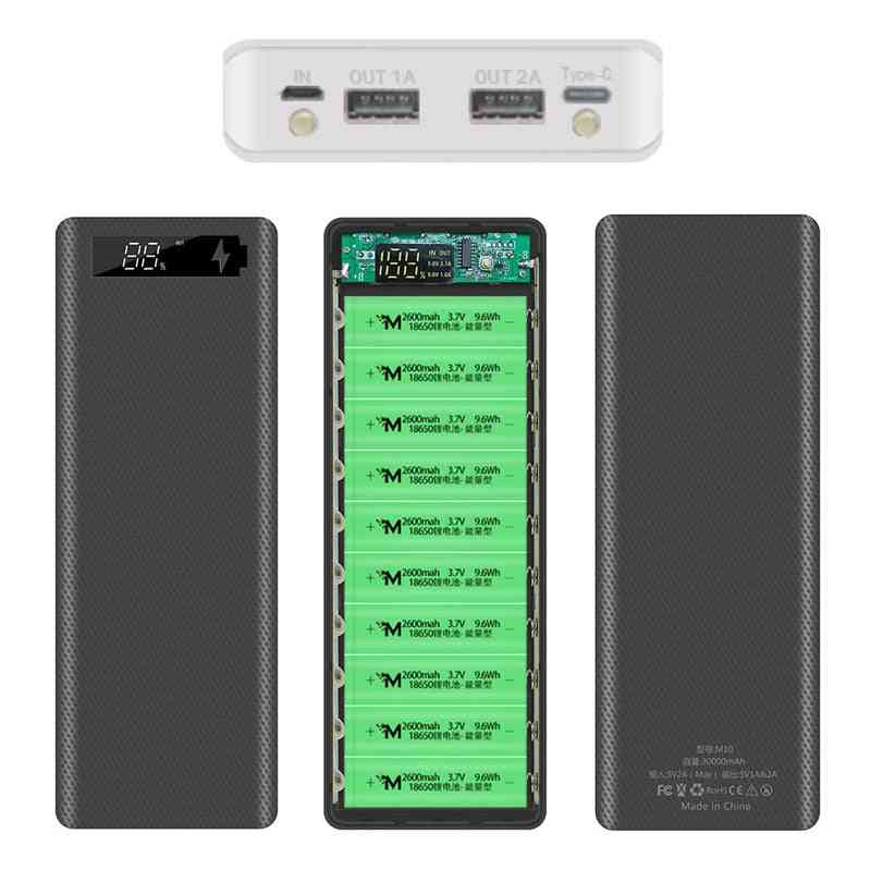 Micro Type-c, Dual Usb Ports, Power Bank Battery, Digital Display, External Charge Box