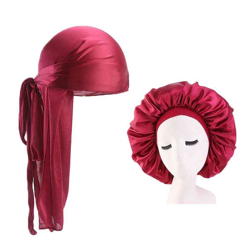 Durags And Bonnets Sets, Men Long Tail Silky Durag/extra Big Bonnet For Couple