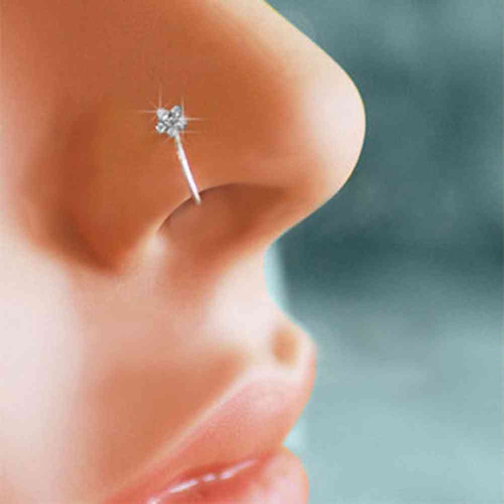 Plum Flower Rhinestone Nose Stud & Hoop Sparkly Nose-ring Body Piercing
