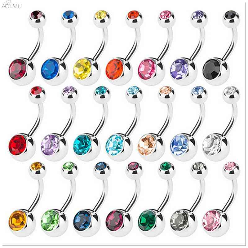 Piercing Surgical Steel Single Crystal Rhinestone Belly Button Rings